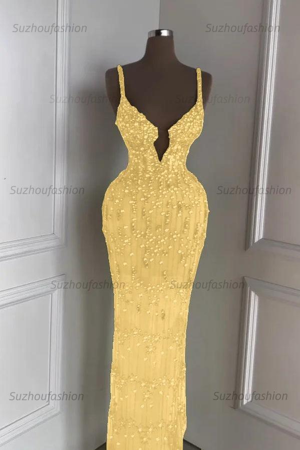 Spaghetti Strap Sleeveless Long Mermaid Evening Formal Dress With Beading