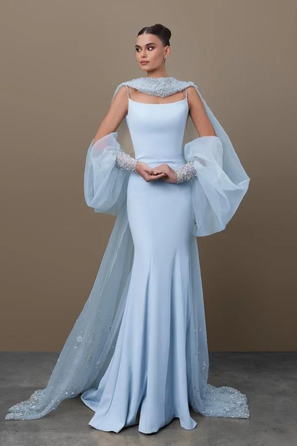 Spaghetti Strap Sleeveless Long Mermaid Evening Formal Dress With Sequined