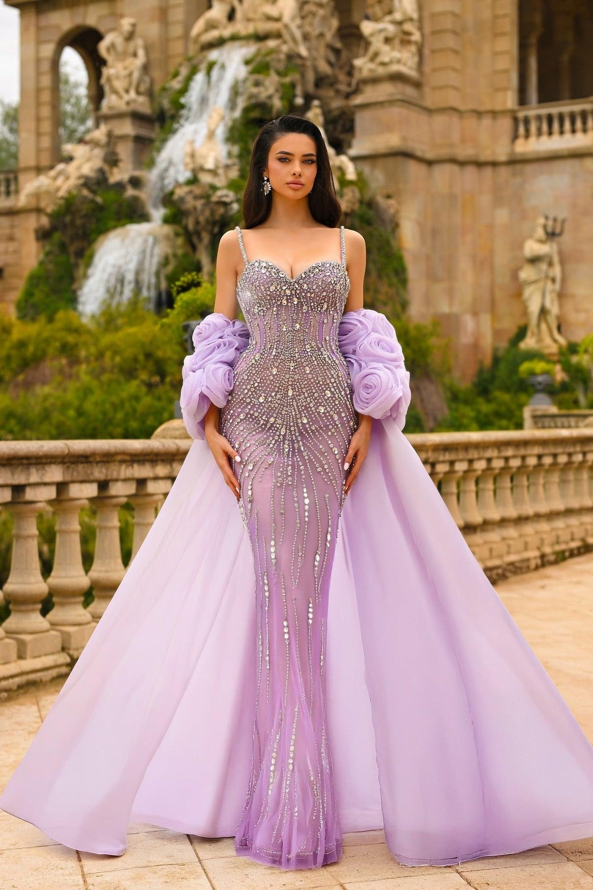 Spaghetti Straps Prom Dress Mermaid Beaded Formal Dress with 3D Flowers
