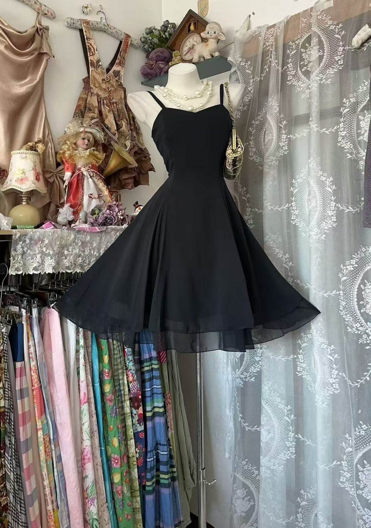 Spaghetti Strap A-Line Little Black Dress Homecoming Dress