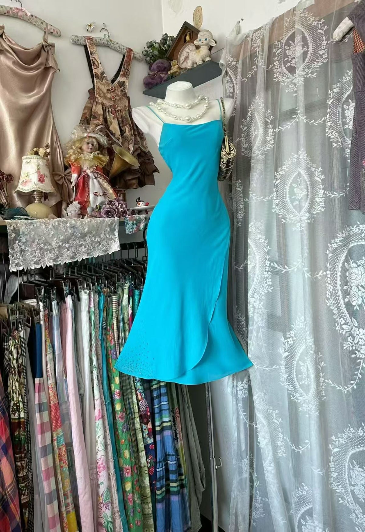 Spaghetti Strap Blue Mermaid Homecoming Dress Date Night Outfit