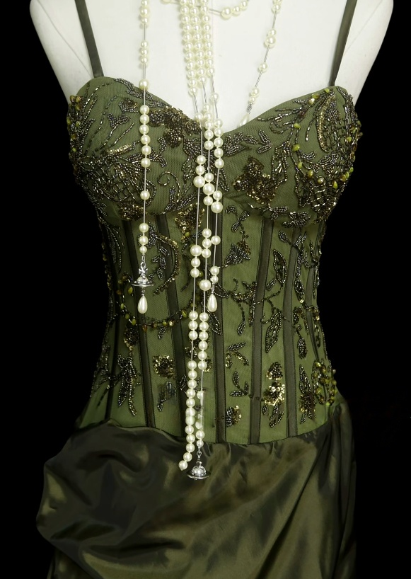 Spaghetti Strap Green Satin Prom Dress Retro Beaded Evening Dress  J10501