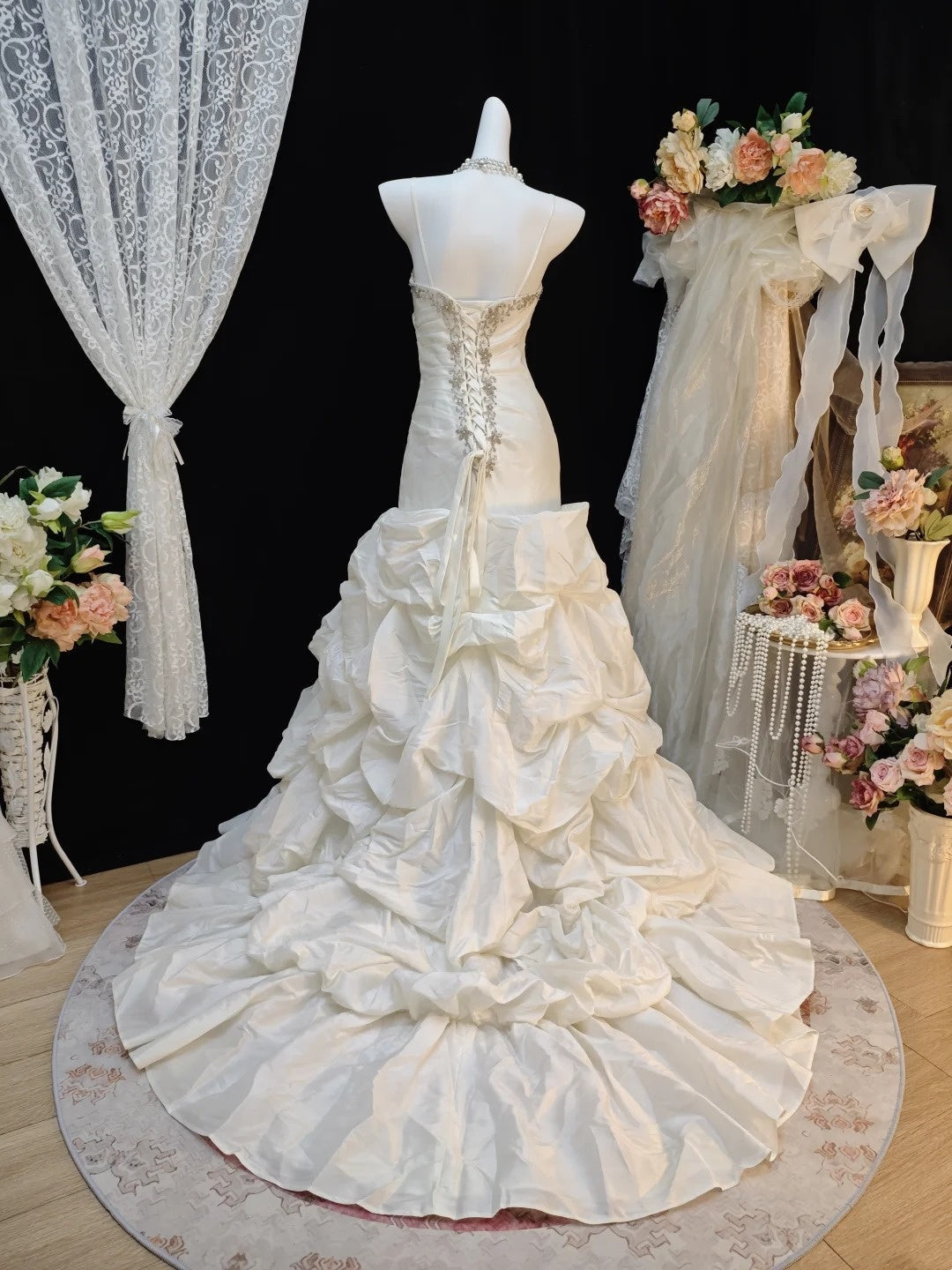 Spaghetti Strap Ivory Birthday Dress Taffeta Evening Dress