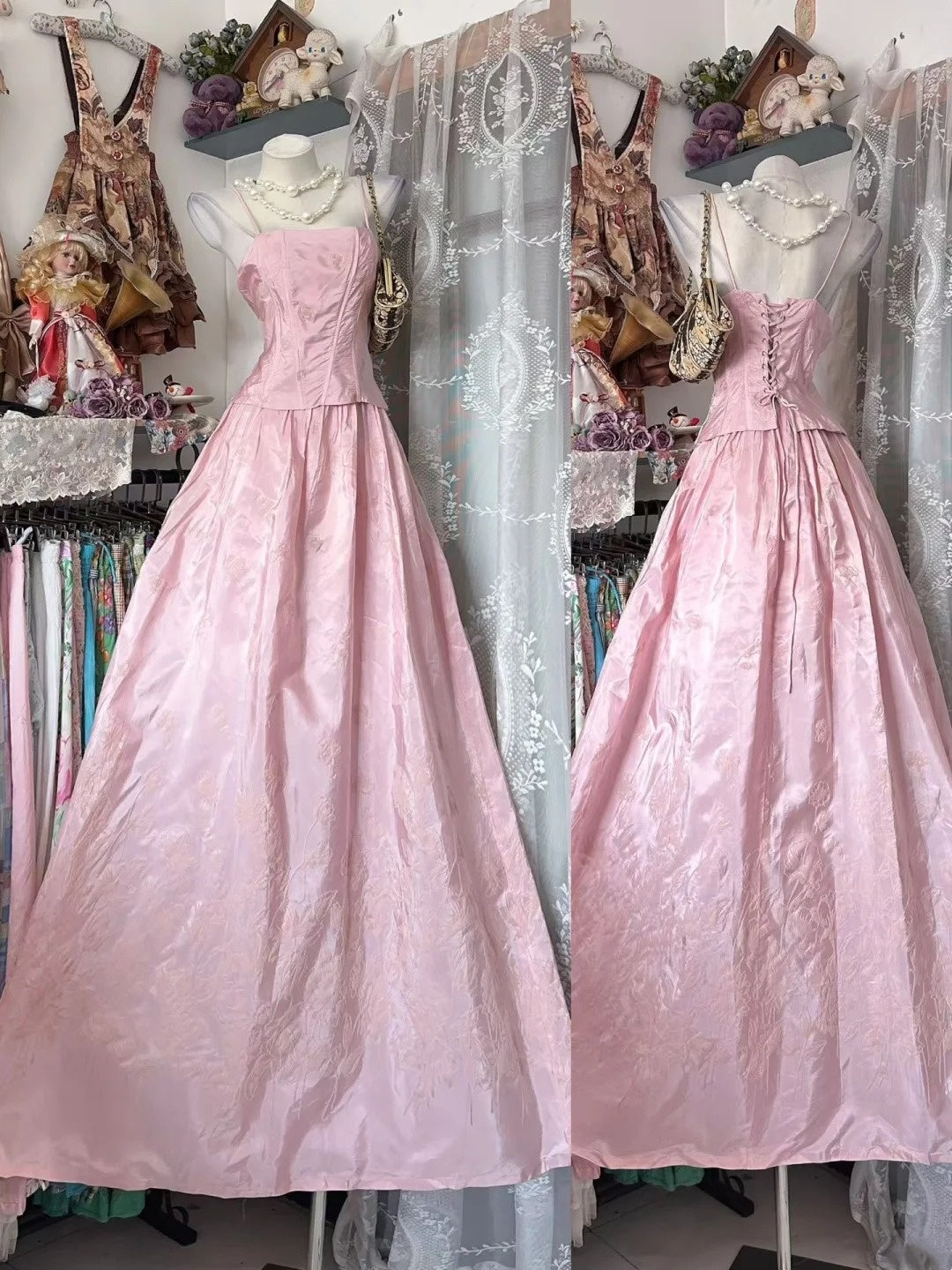 Spaghetti Strap Pink Formal Prom & Evening Dress