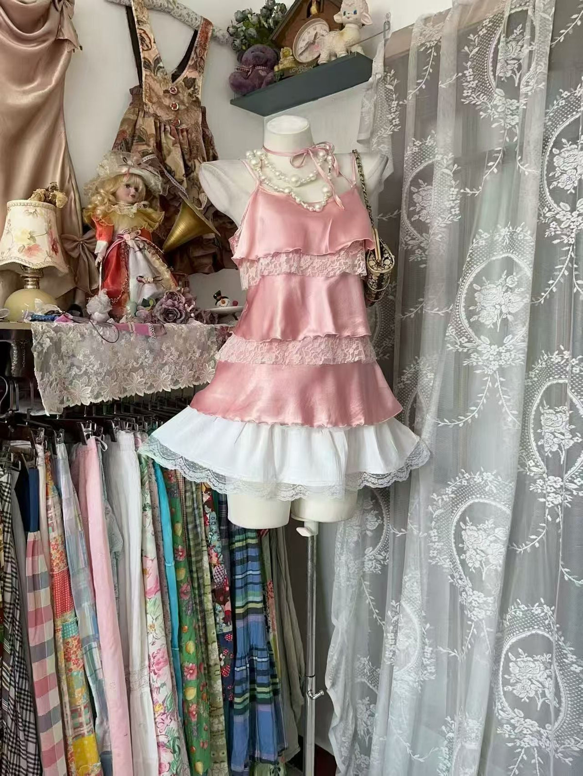Spaghetti Strap Pink Layered Birthday Dress Sweet Homecoming Dress