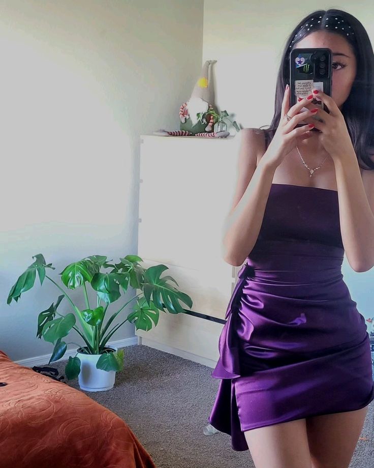 Spaghetti Strap Purple Satin Homecoming Dress