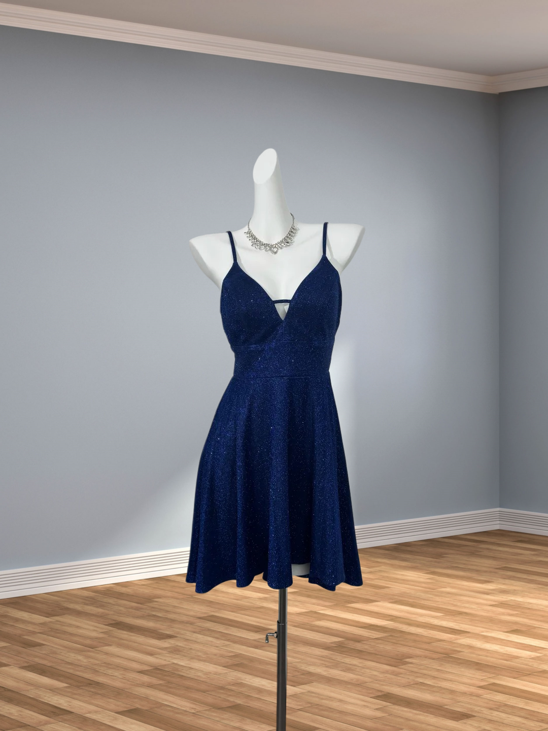 Spaghetti Strap Royal Blue A-Line Sparkle Homecoming Dress