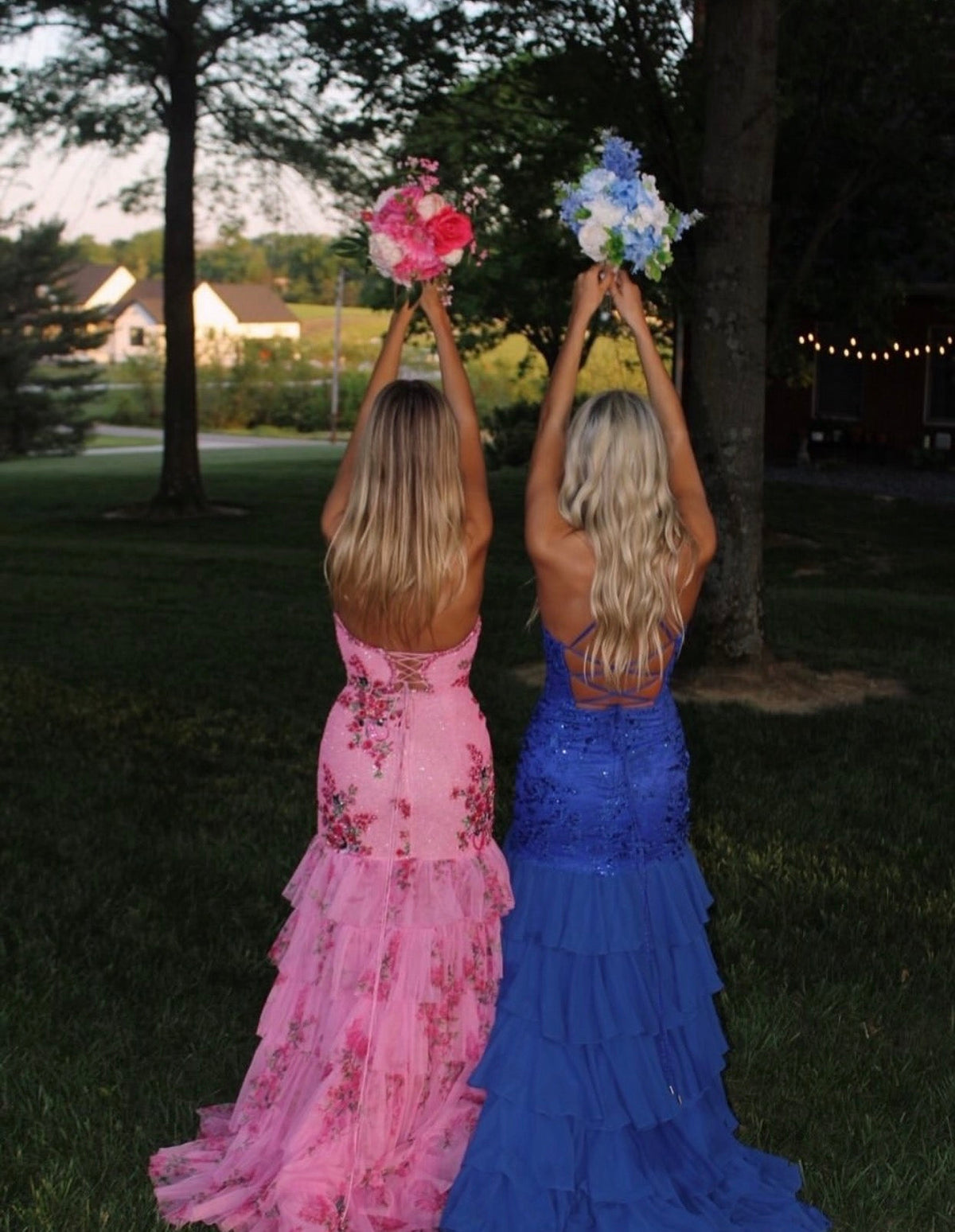 Spaghetti Strap Royal Blue Mermaid Layered Prom Dress With Slit  J10447