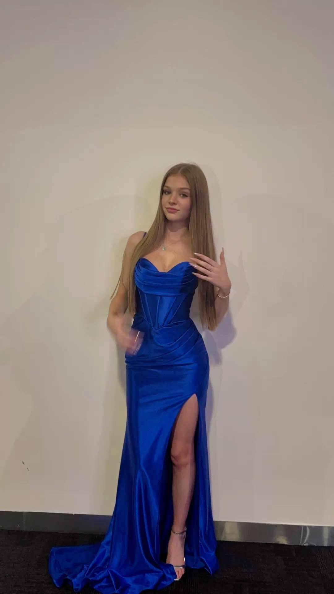 Spaghetti Strap Royal Blue Satin Prom Dress Long Evening Dress