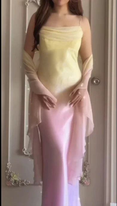 Spaghetti Strap Sheath Prom Dress Gradient Formal Dress J10214