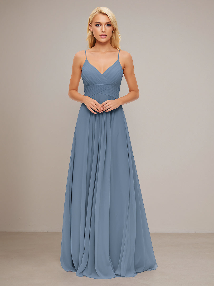 Spaghetti Straps A-line V Neck Chiffon Bridesmaid Dress