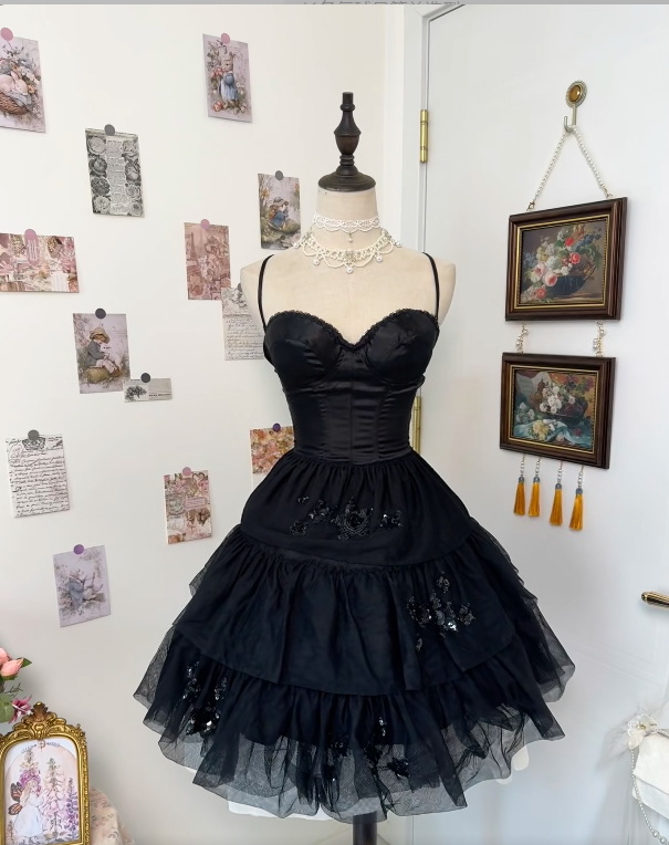 Spaghetti Straps Black Satin Homecoming Dress Short Birthday Dress