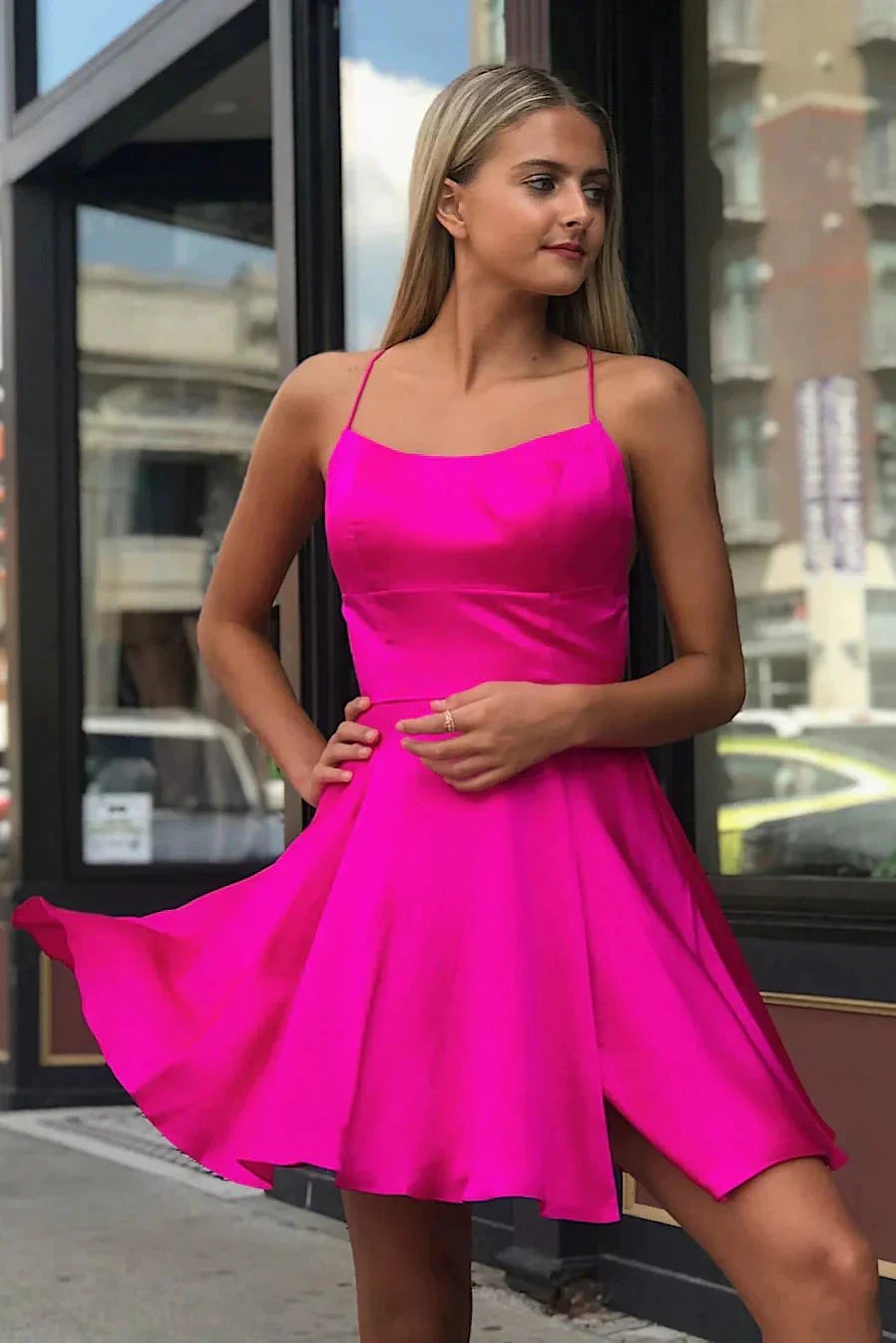 Spaghetti Straps Criss Cross Homecoming Dress SYH71 by vivymakudress