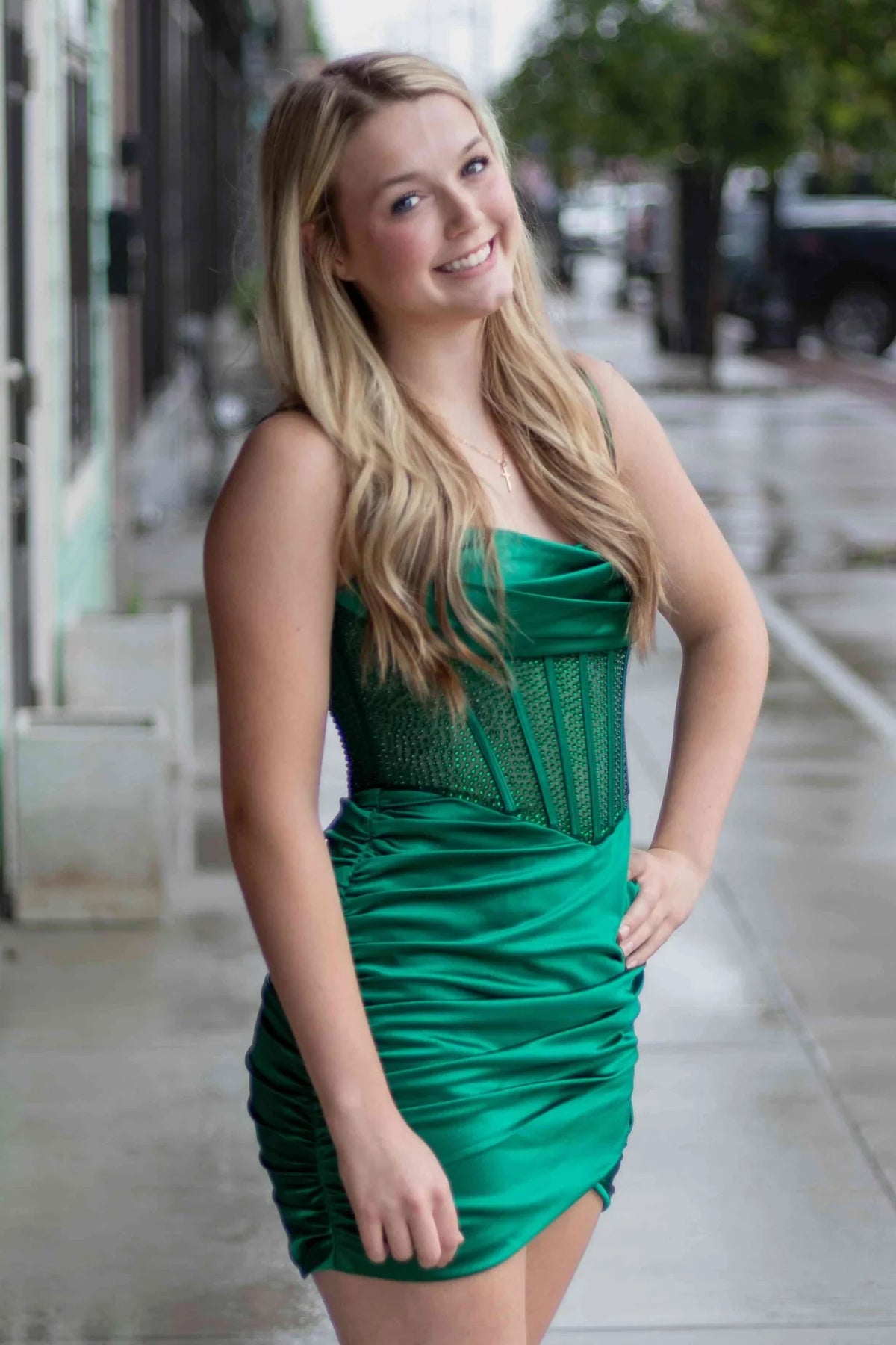 Spaghetti Straps Emerald Green Sheath Homecoming Dress