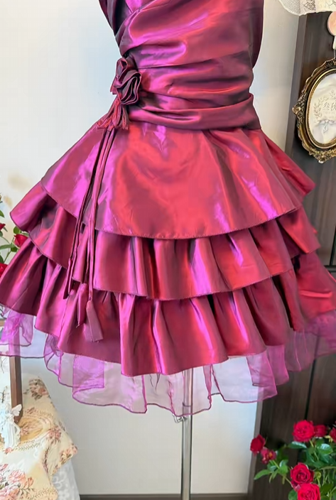 Spaghetti Straps Fuchsia Layered Birthday Dress Homecoming Dress