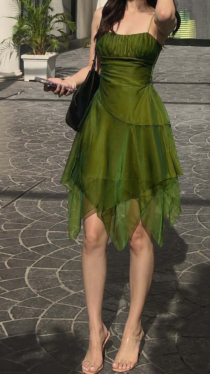 Spaghetti Straps Green A-Line Homecoming Dress Organza Party Dress