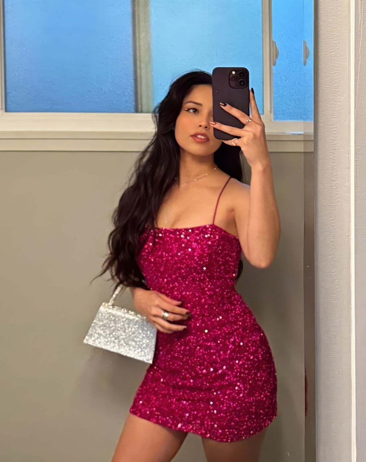 Spaghetti Straps Hot Pink Sequin Sheath Homecoming Dress