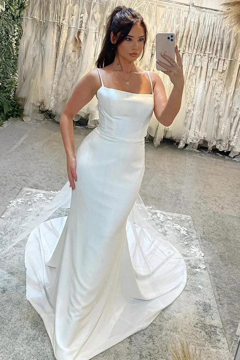 Spaghetti Straps Lace Beach Mermaid Court Train Wedding Dress (ZD16170)
