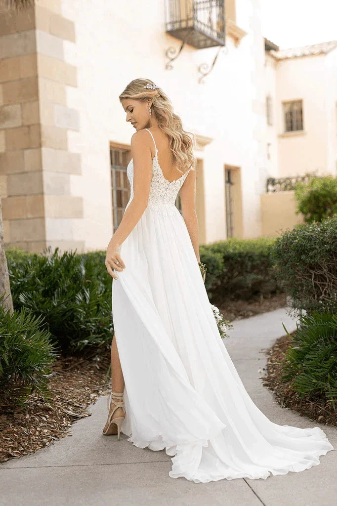 Spaghetti Straps Lace Split Chiffon Long Beach Wedding Dresses (ZD16227)