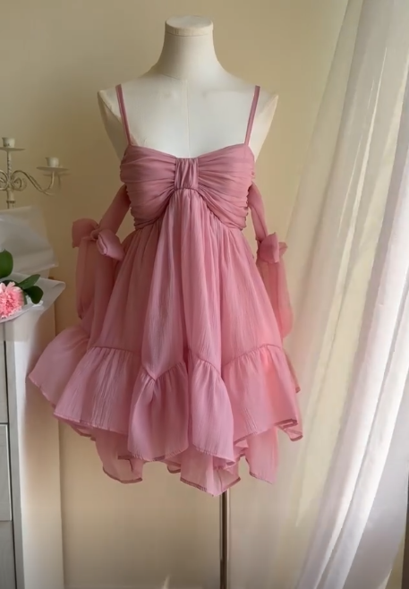 Spaghetti Straps Pink Homecoming Dress Mini Birthday Dress