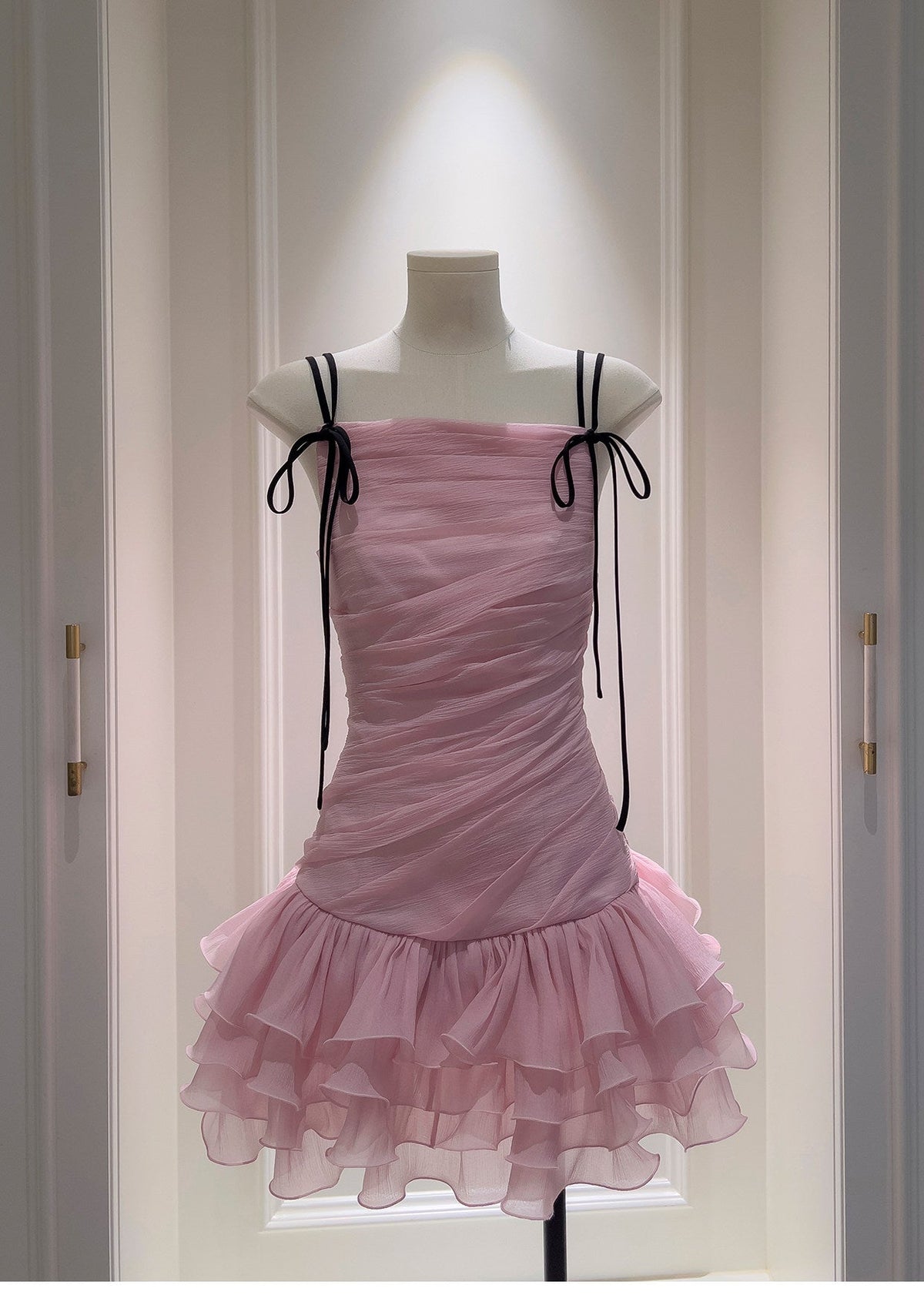 Spaghetti Straps Pink Ruffled Homecoming Dress Layered Birthday Dress