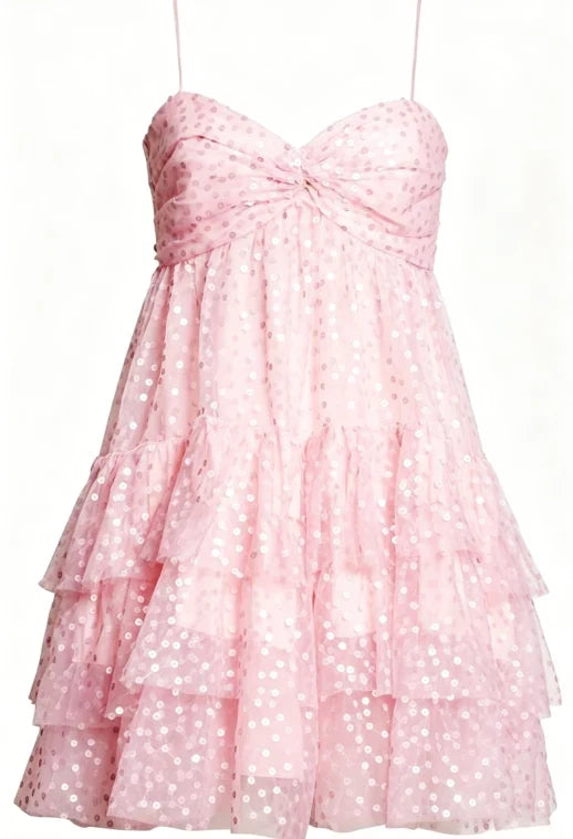 Spaghetti Straps Pink Sequin Homecoming Dress Short Birthday Dress