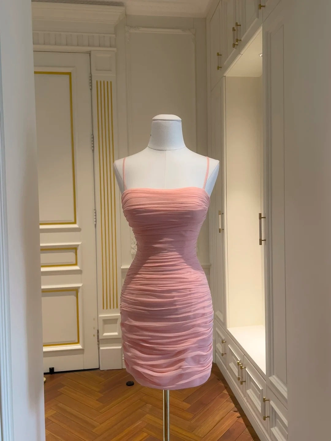 Spaghetti Straps Pink Sheath Homecoming Dress