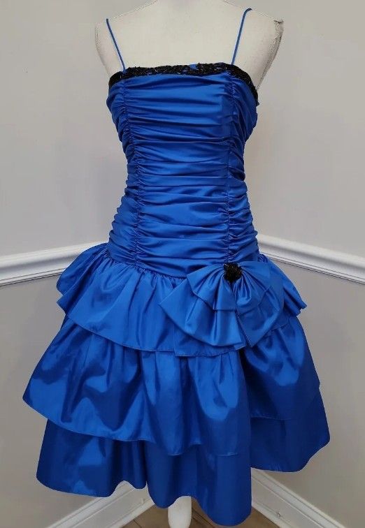 Spaghetti Straps Royal Blue Layered Birthday Dress Retro Homecoming Dress