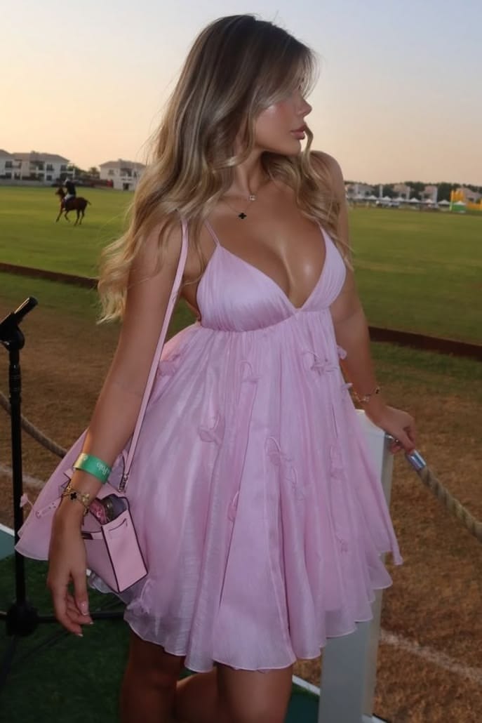 Spaghetti Straps V-Neck Pink Homecoming Dress