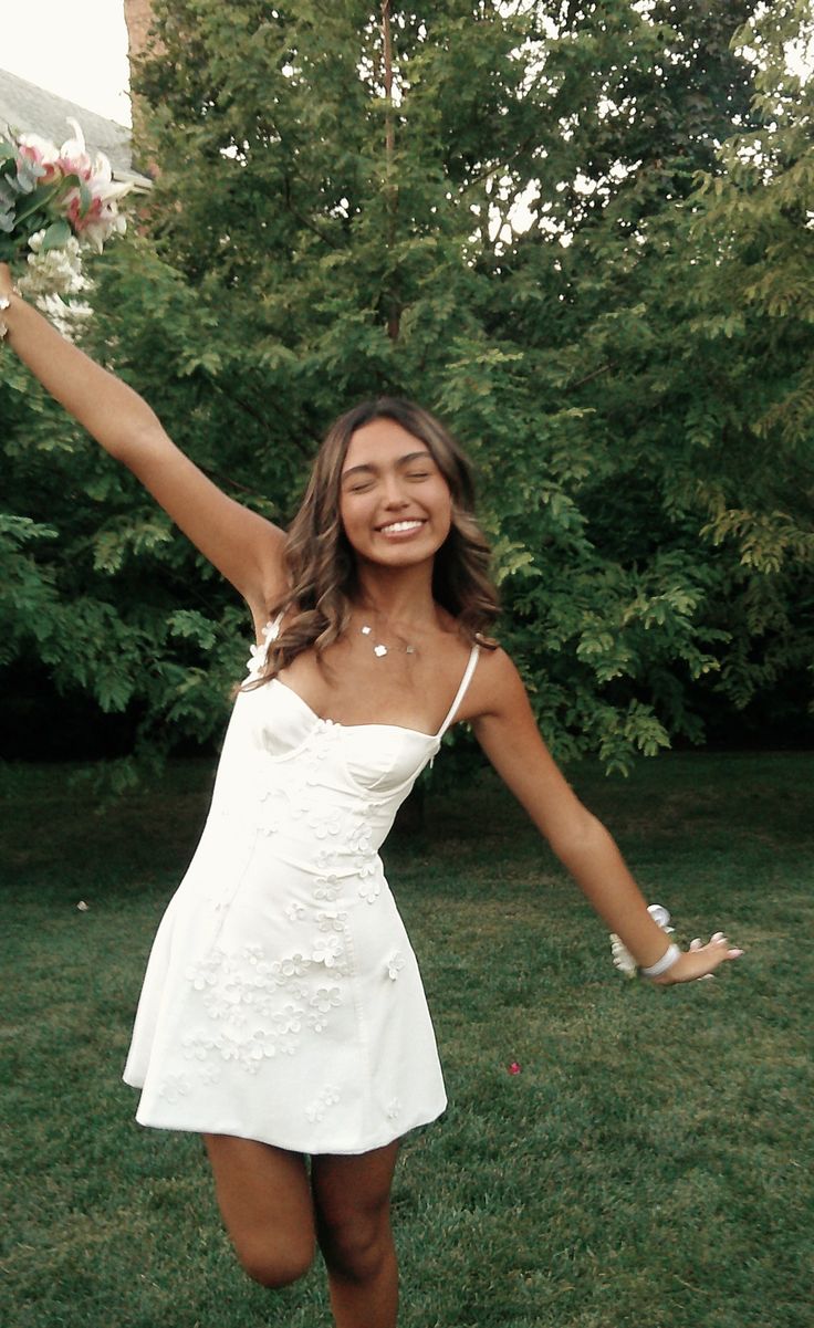 Spaghetti Straps White Short Homecoming Dress With Floral