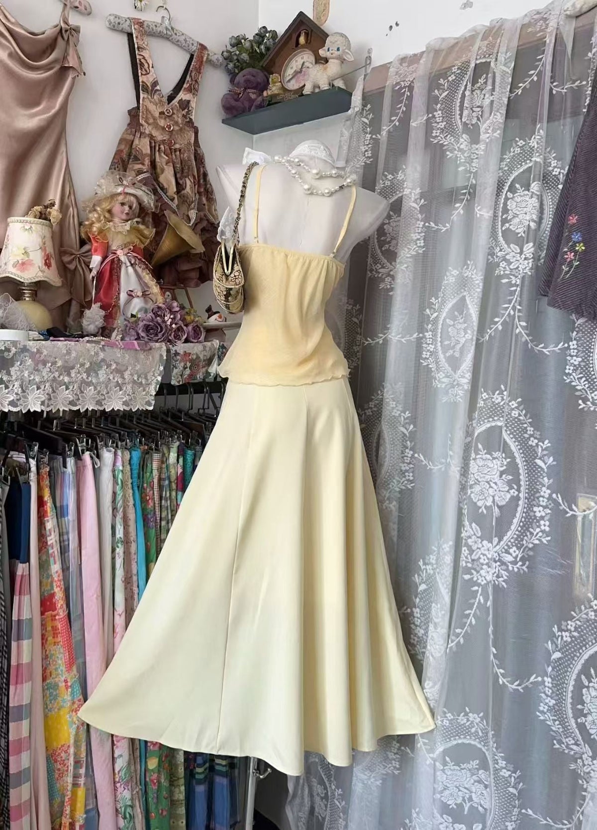 Spaghetti Straps Yellow Chiffon Prom Dress Ruffled Evening Dress  J10866