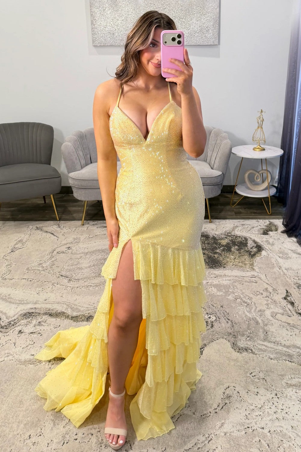 Stunning Mermaid Spaghetti Straps Red Long Prom Dress with Beading Ruffles