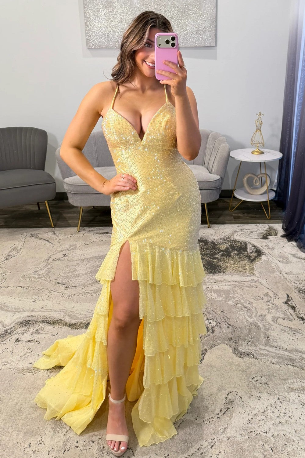Stunning Mermaid Spaghetti Straps Red Long Prom Dress with Beading Ruffles