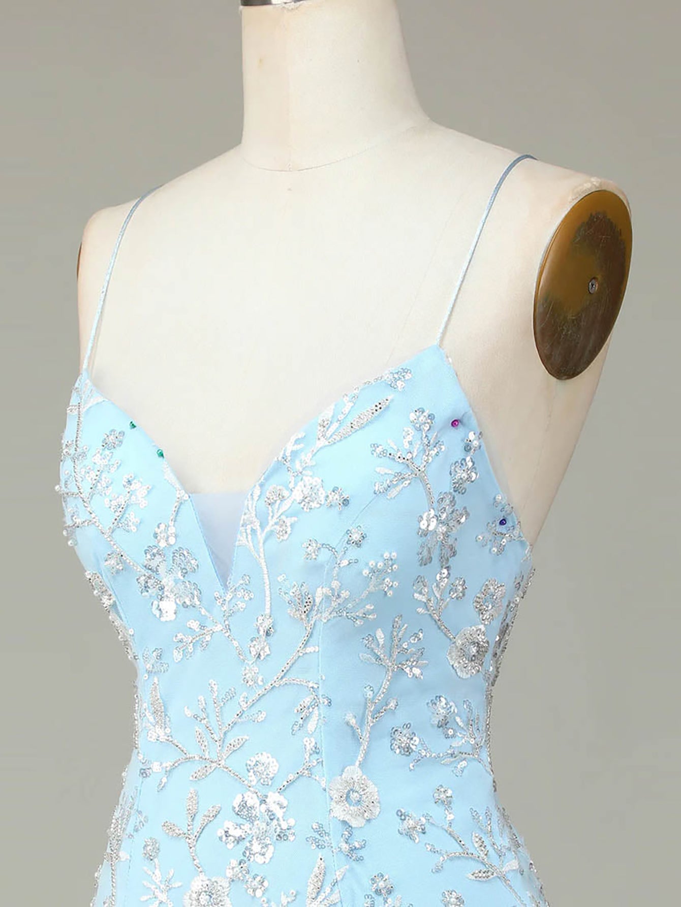 Sparkly Blue Spaghetti Straps Tight Homecoming Dress - Fashionpara