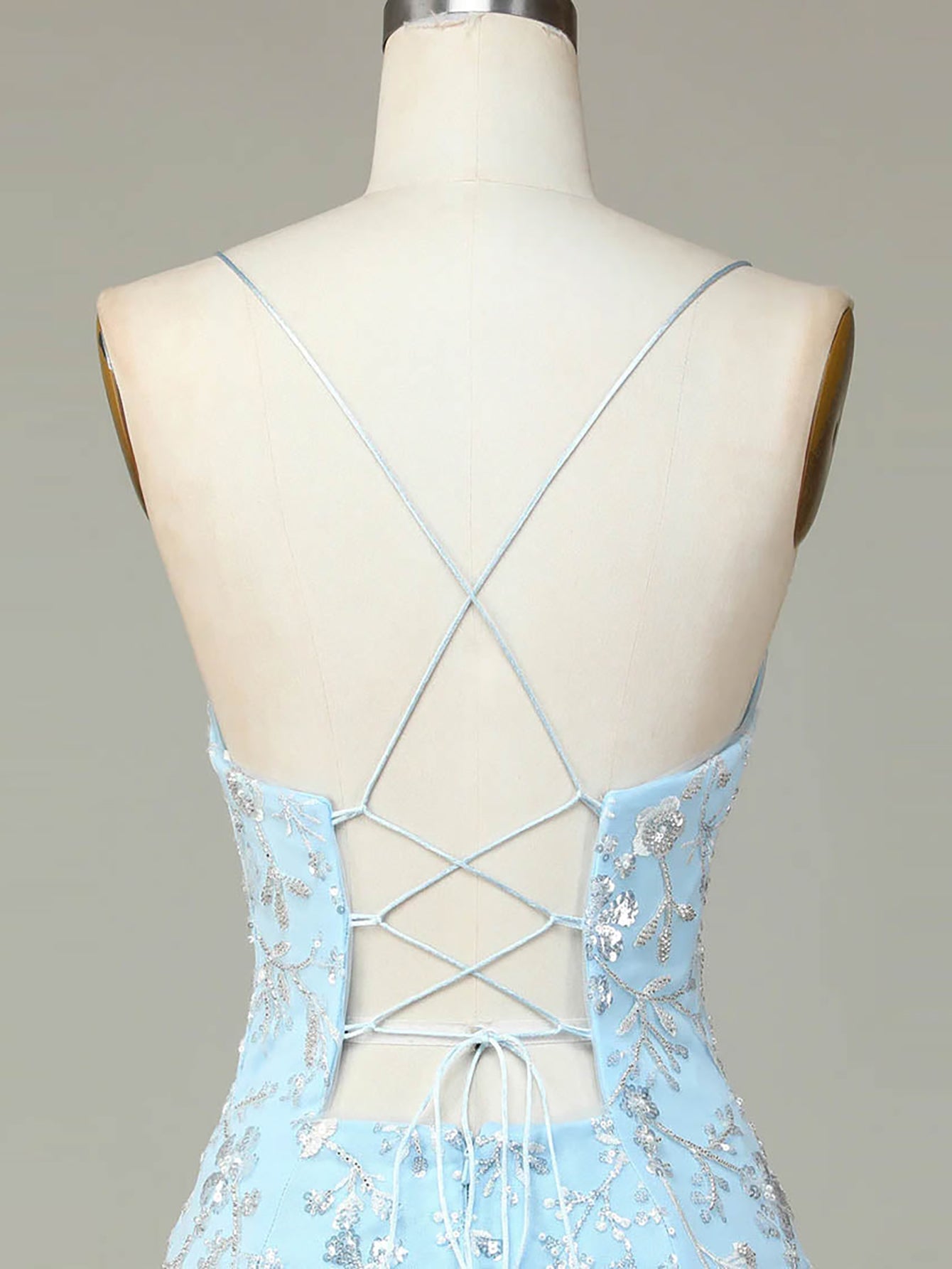 Sparkly Blue Spaghetti Straps Tight Homecoming Dress - Fashionpara