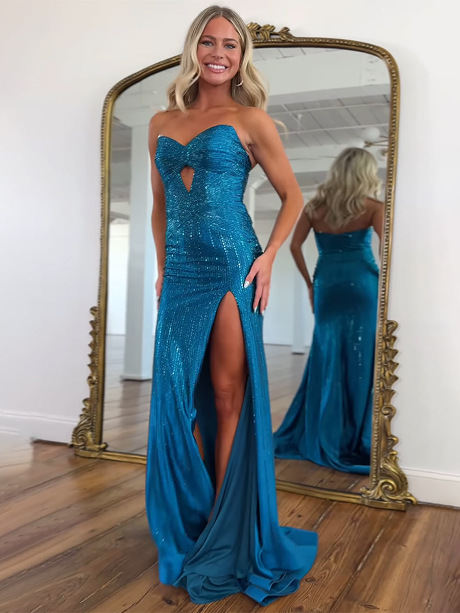 Sparkly Sweetheart Mermaid Beaded Keyhole Long Prom Dress with Slit - View 5 | FashionDia