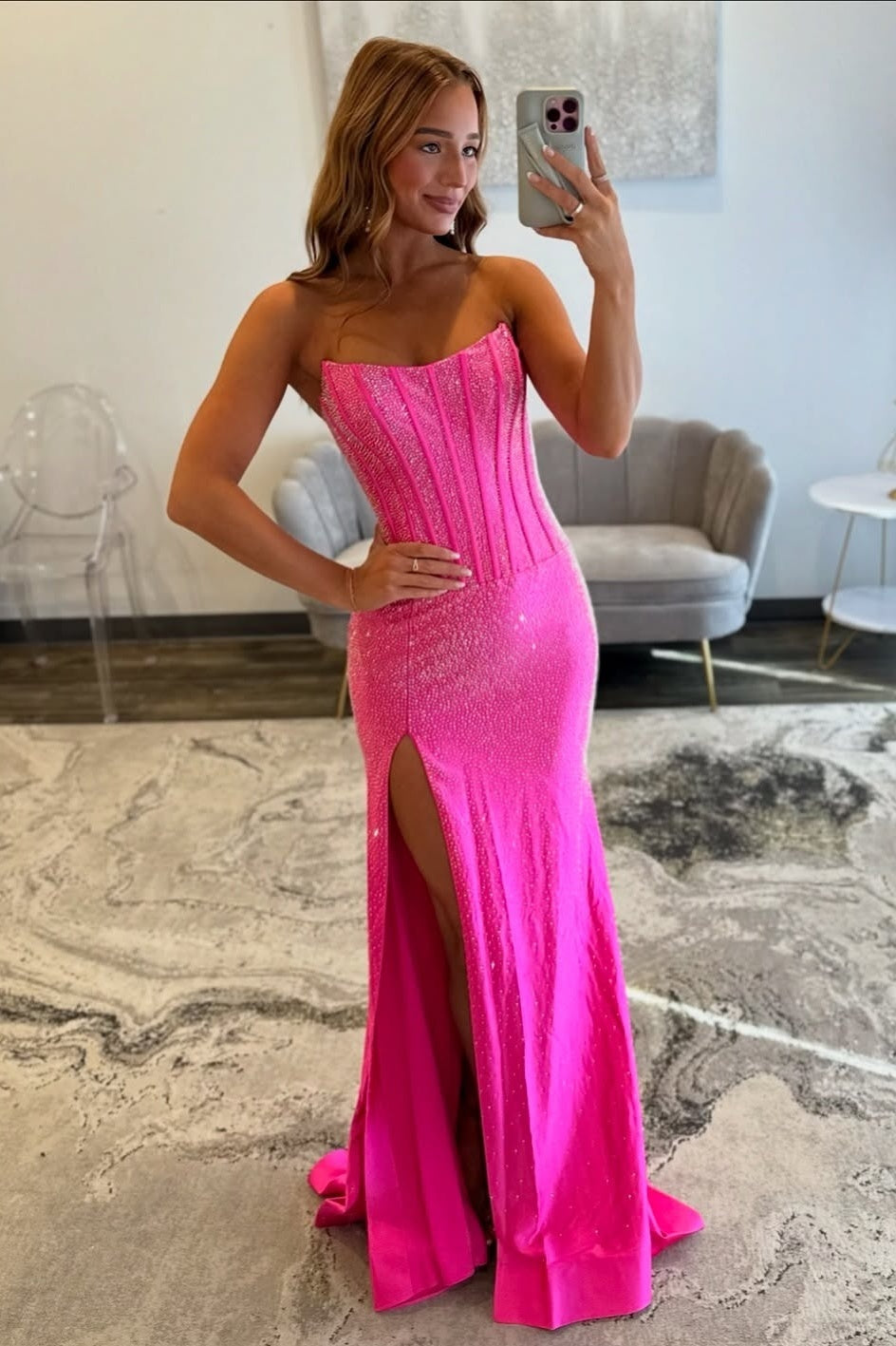Luxurious Mermaid Strapless Hot Pink Corset Prom Dress with Beading
