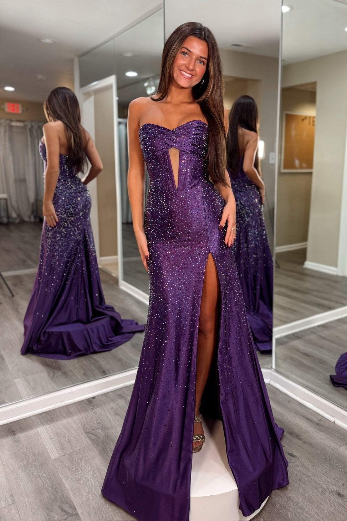 Sparkly Mermaid Sweetheart Purple Corset Prom Dress with Beading