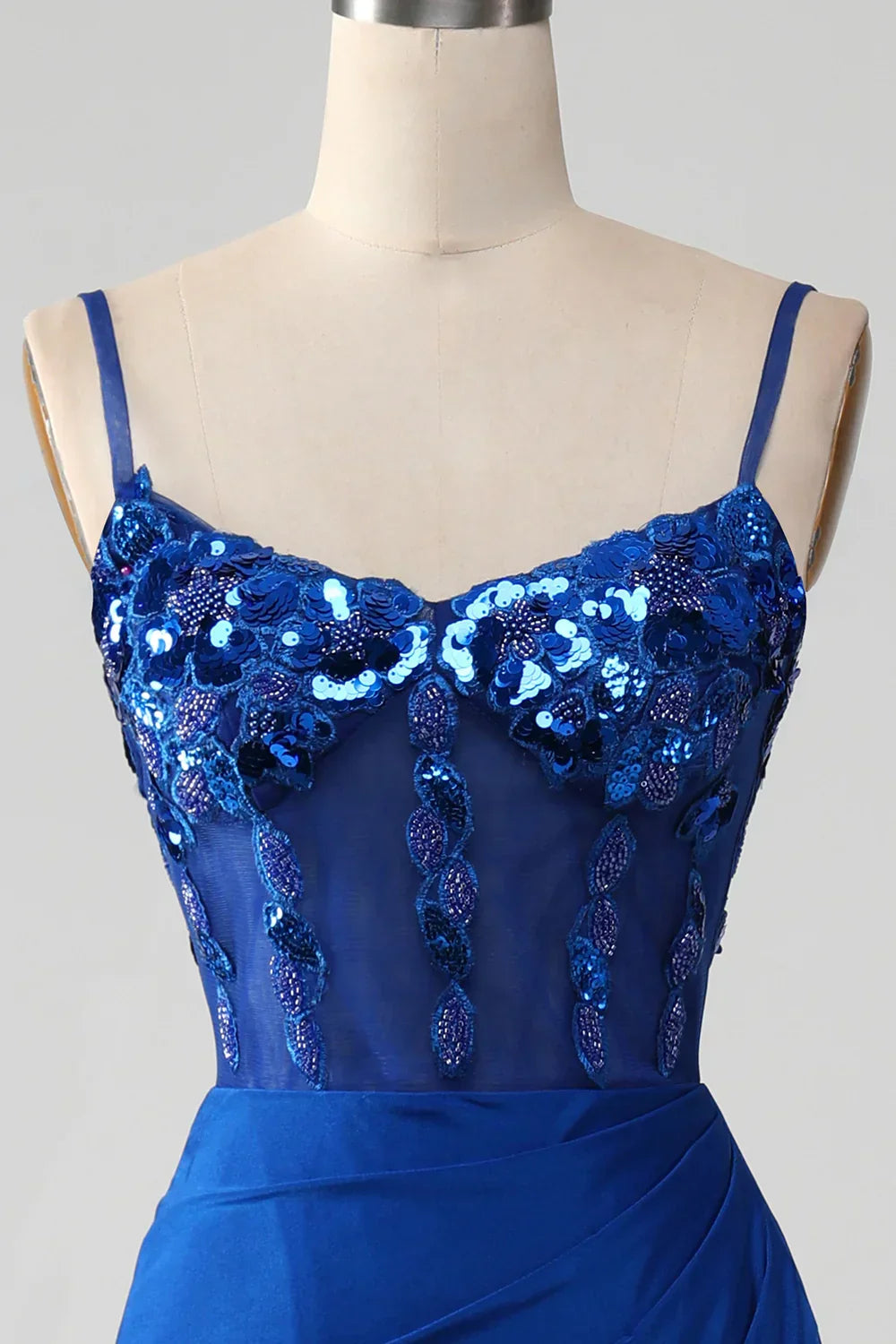 Sparkly Royal Blue Off The Shoulder Mermaid Long Prom Dress With Sequin