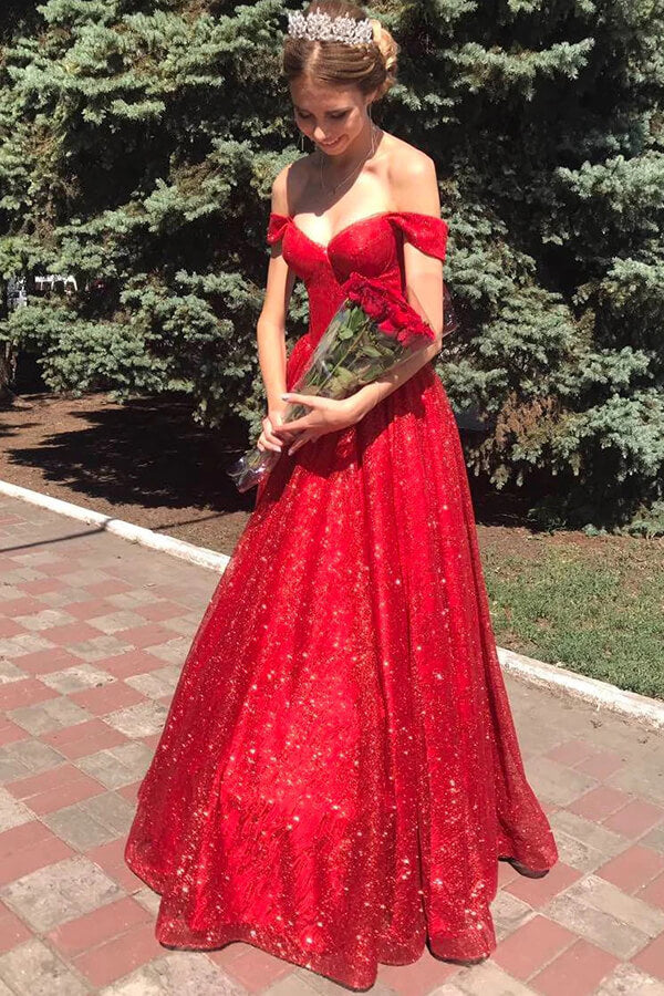 Tulle A-line Off Shoulder Long Prom Dresses, Evening Dresses - View 2 | VelvetHem