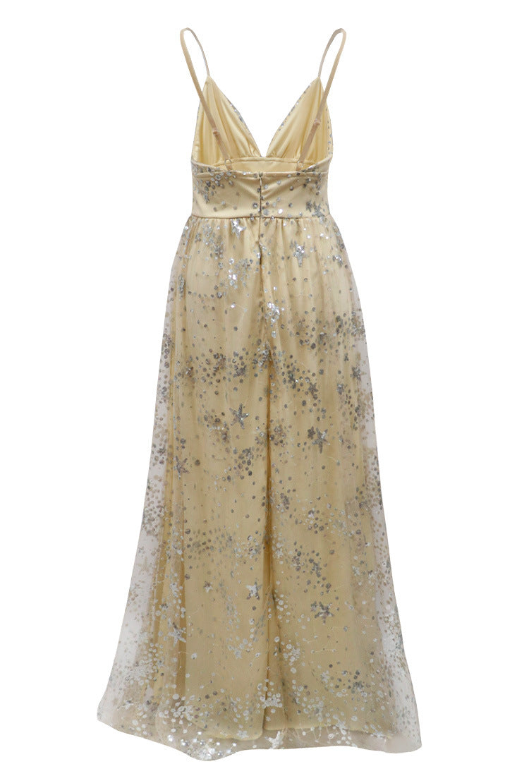 Sparkly V-neck Sequin Slit Prom Dress - Fashionpara