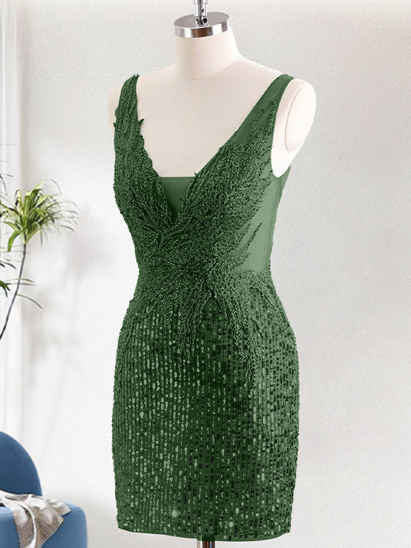 Sparkly V-Neck Tight Short Homecoming Dress with Sequins