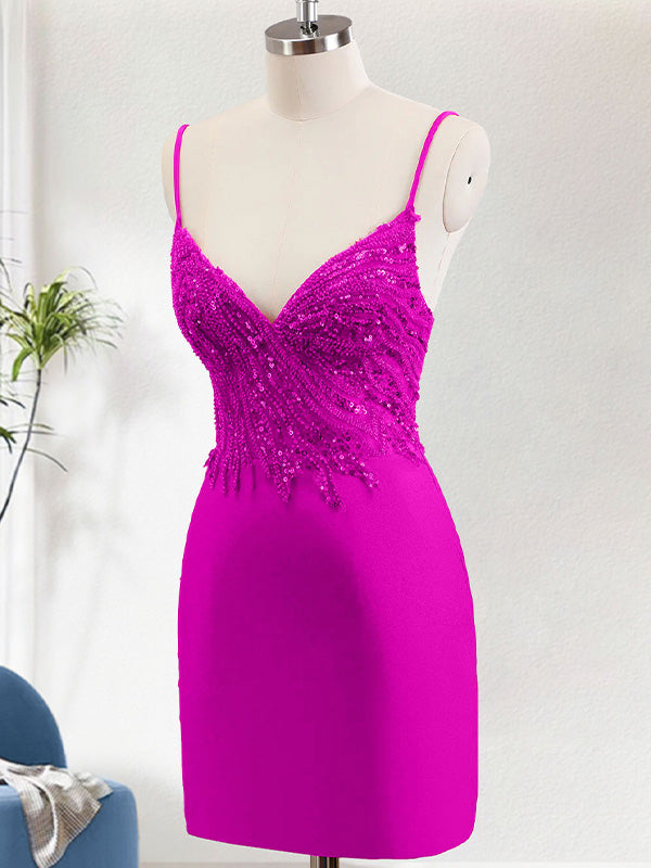 Sparkly Bodycon Spaghetti Straps Homecoming Dress with Sequins
