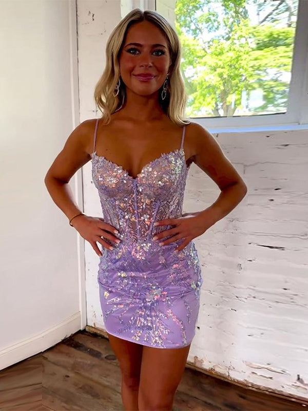 Sparkly Mermaid Spaghetti Straps Short Tight Homecoming Dress