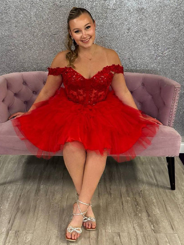 Sparkly Ruffled Tulle Short Corset Homecoming Dress with Lace