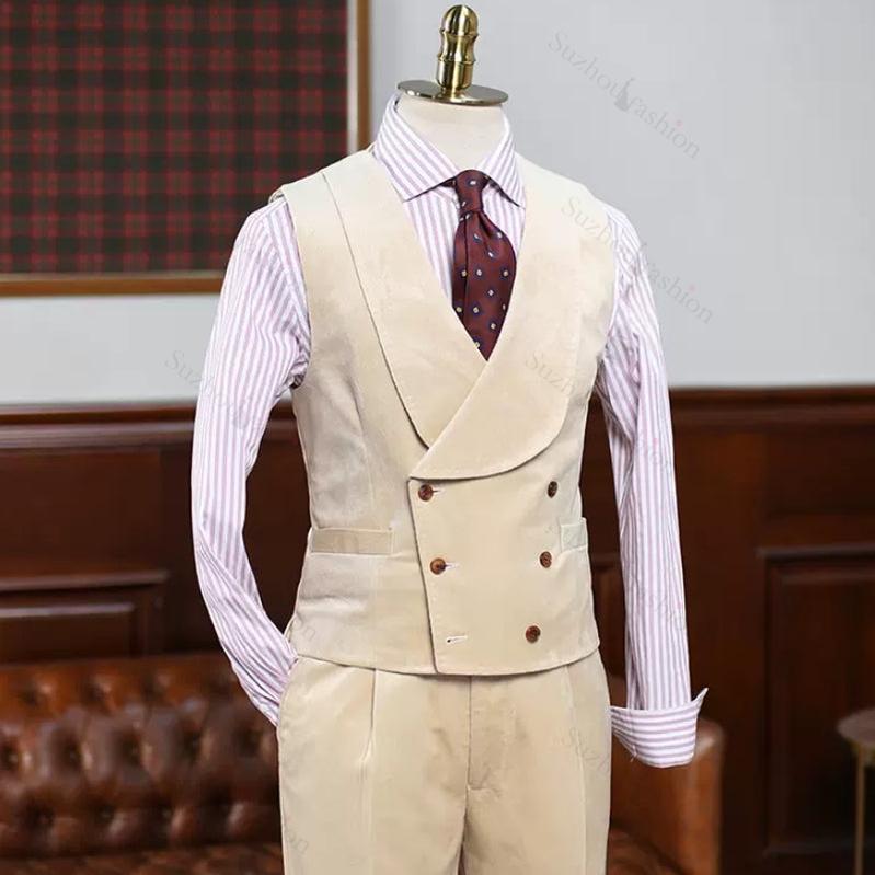 Special Light Khaki Notched Lapel 3 Piece Velvet Prom Suit