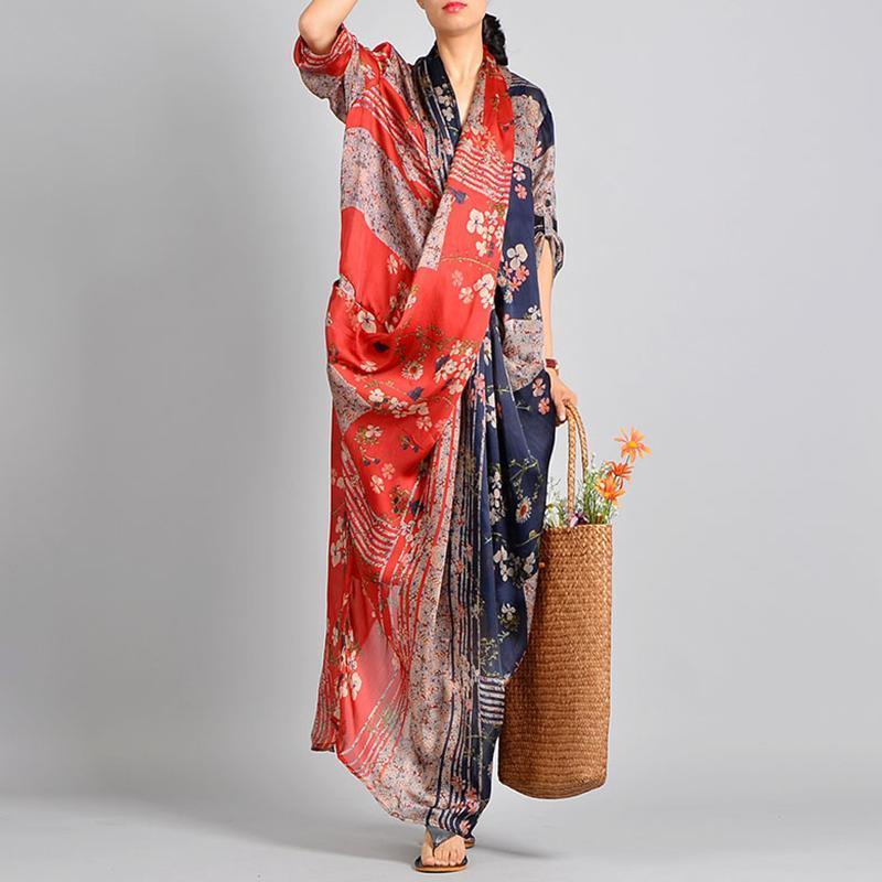 Spliced Print Vintage Tencel Women Dress