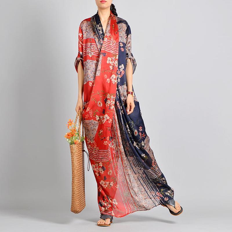 Spliced Print Vintage Tencel Women Dress