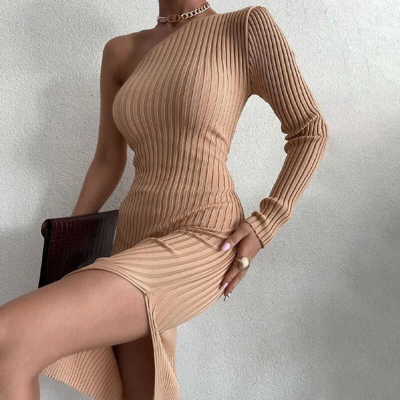 Diagonal Knit Split Midi Dress - View 2 | VelvetHem