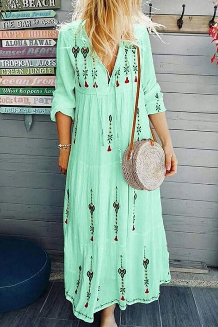 Spring Summer Casual Women Print Long Dress - Fashionpara